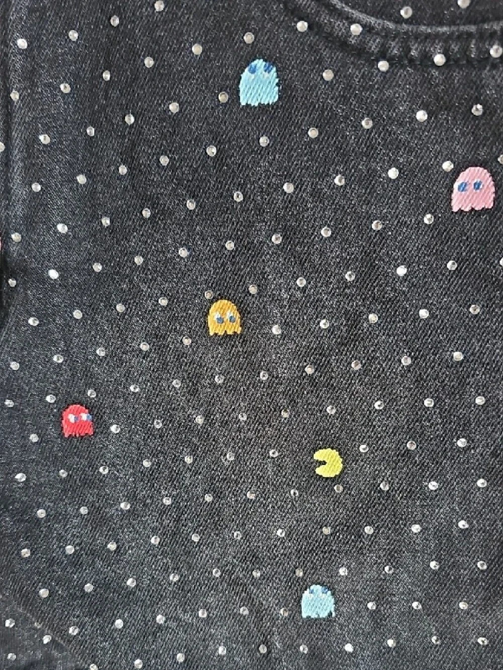 Girls Justice Black Denim Shorts with Multicolor Arcade Pacman Print New!